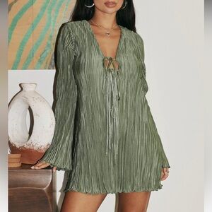 NWT Princess Polly Malop Long Sleeve Mini Dress in Sage | Size 4